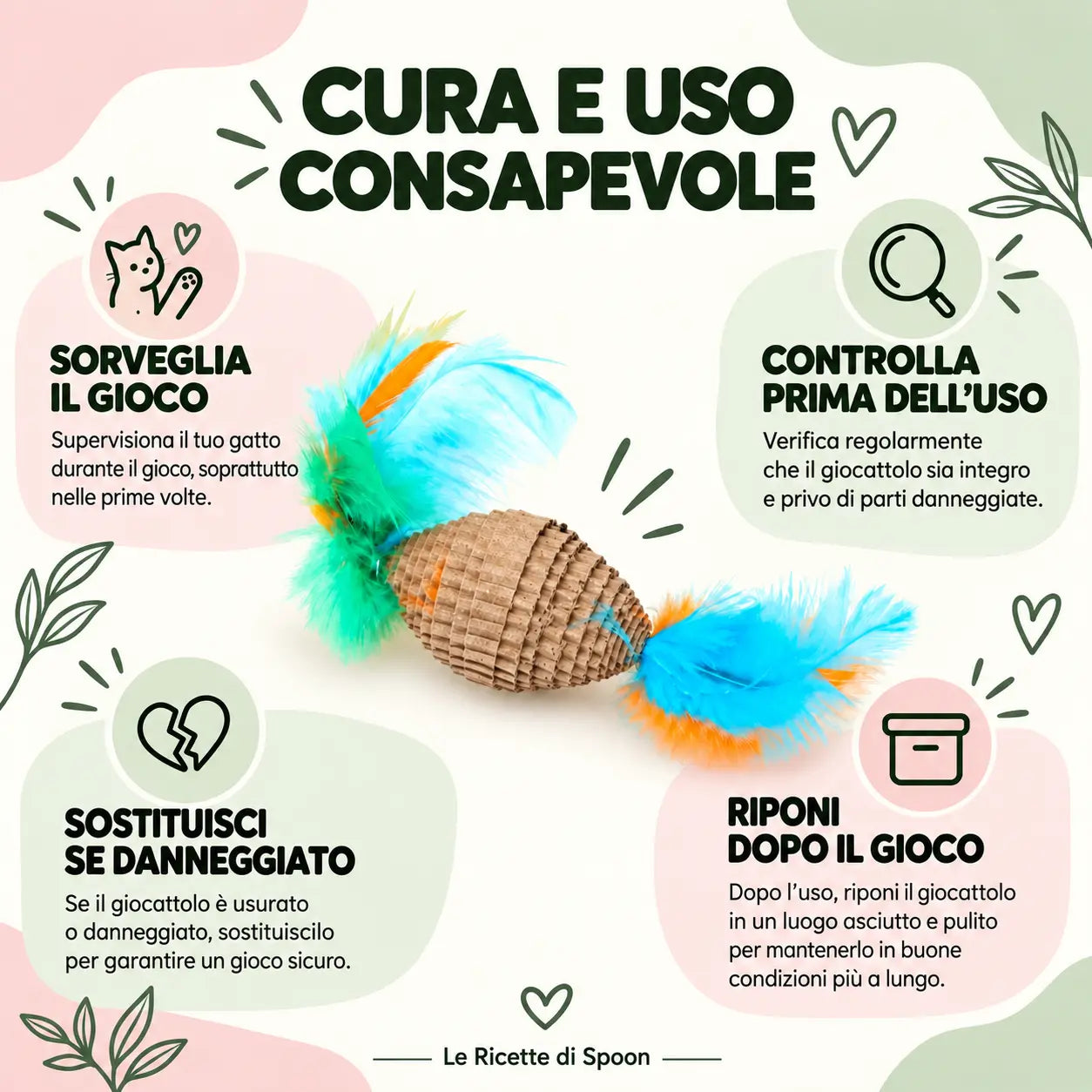 Mini palla ovale in cartone con piume | Le Ricette di Spoon | infografica 4 con testi lineari