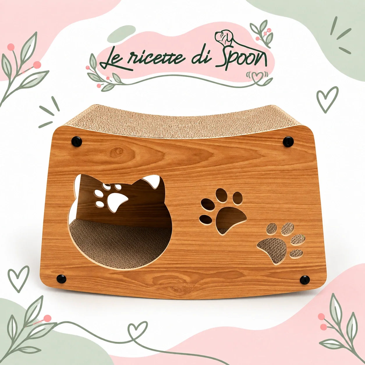 Tiragraffi rifugio 2 in 1 con gatto e zampette — Le Ricette di Spoon