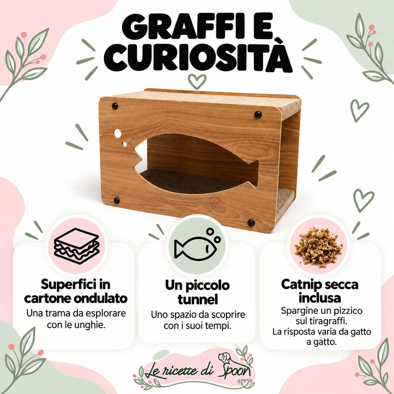 Tiragraffi tunnel — cartone ondulato, tunnel e catnip inclusa