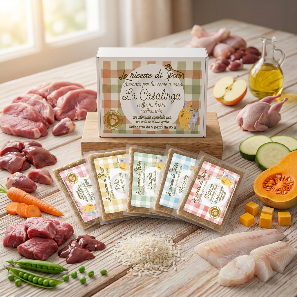 Box Degustazione 5 gusti (5x85gr) Pappa Casalinga alimento completo per Gatto adulto
