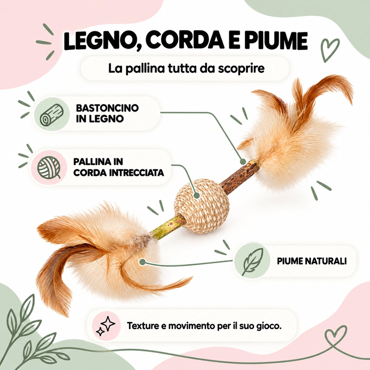 Pallina – legno, corda intrecciata e piume naturali · Le Ricette di Spoon