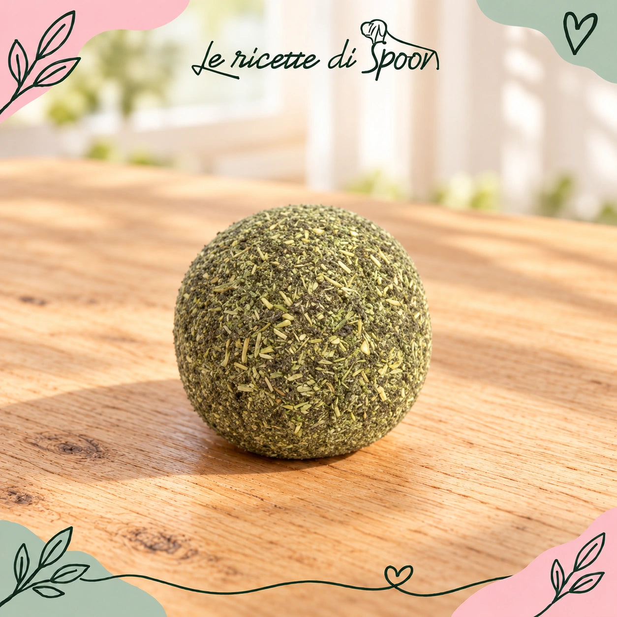 Pallina di erba gatta su legno, vista a tre quarti — Le Ricette di Spoon