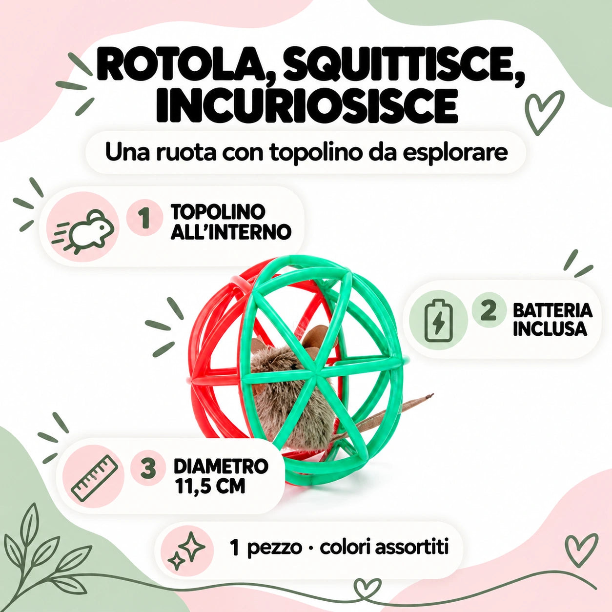 Caratteristiche della ruota: topolino, batteria inclusa, diametro 11,5 cm