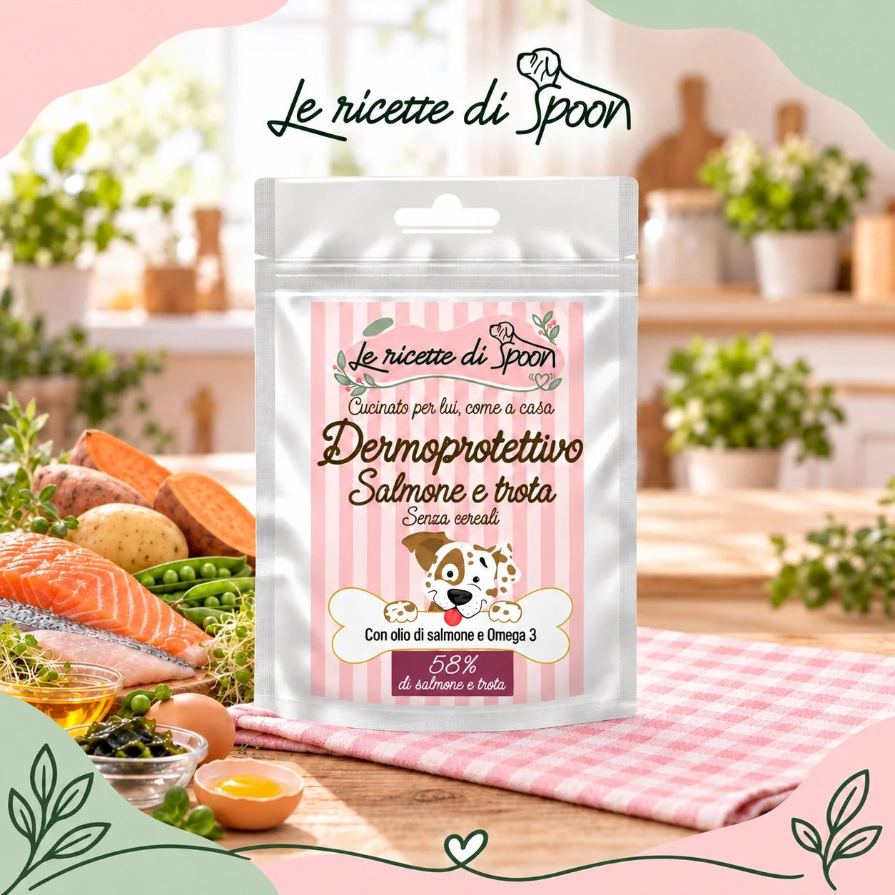 Dermoprotettivo – Snack per cane senza cereali – 70 g – copertina stile Spoon