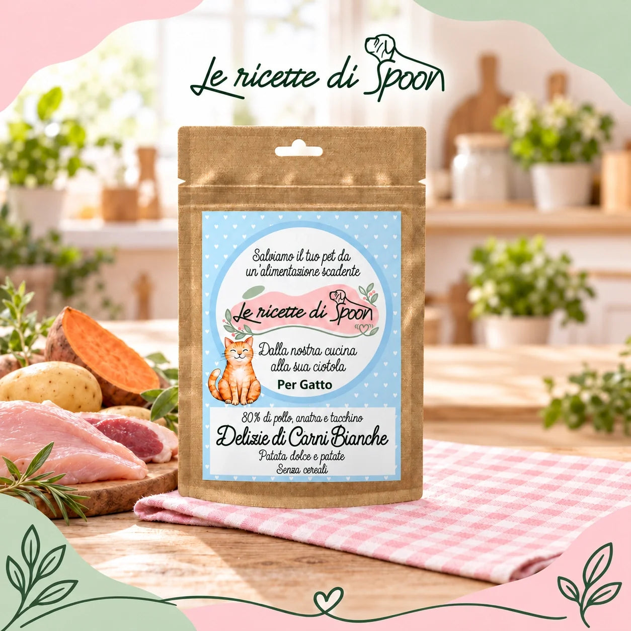 Delizie di Carni Bianche – Snack per gatto senza cereali – 100 g – copertina stile Spoon