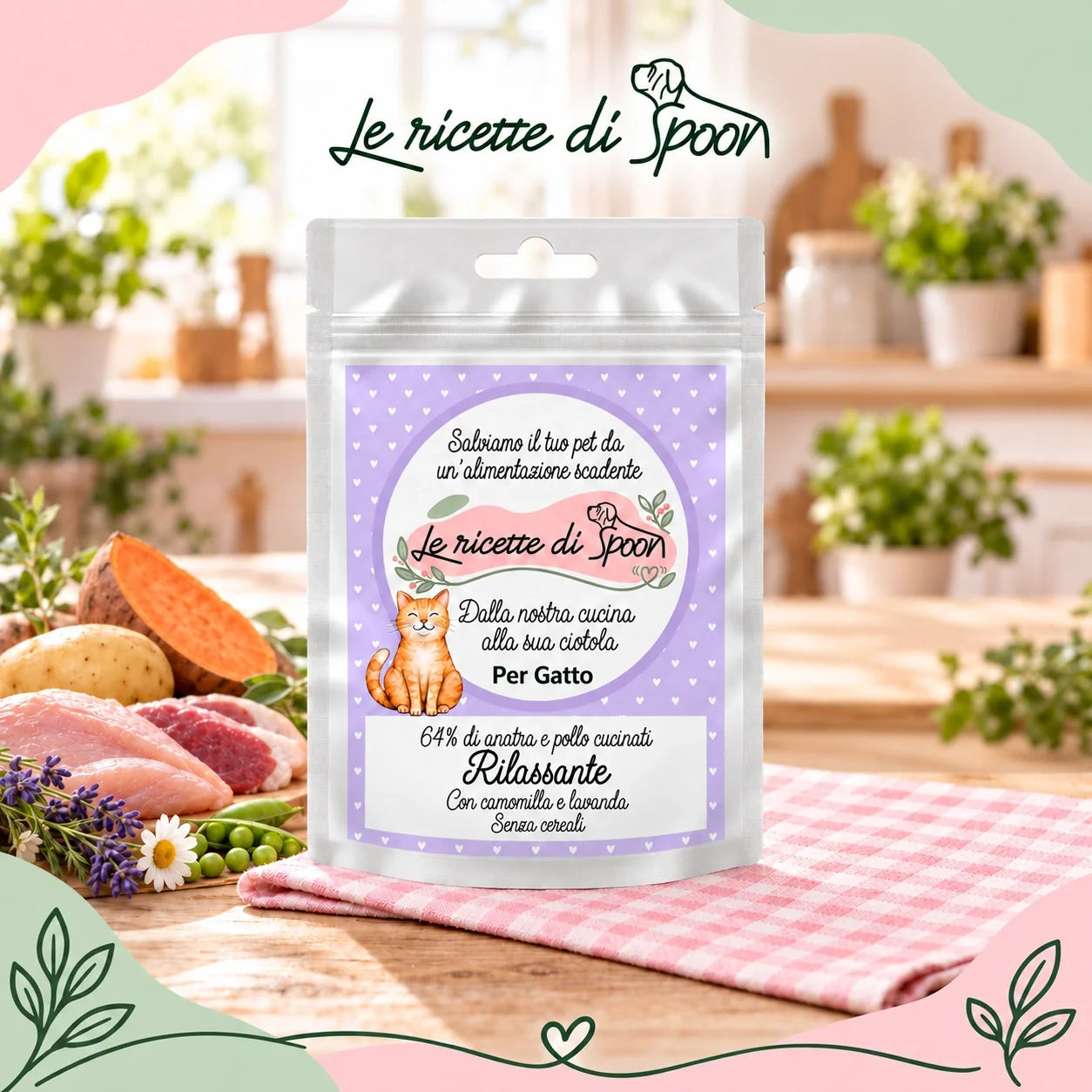Rilassante – Snack per gatto senza cereali – 70 g – copertina stile Spoon
