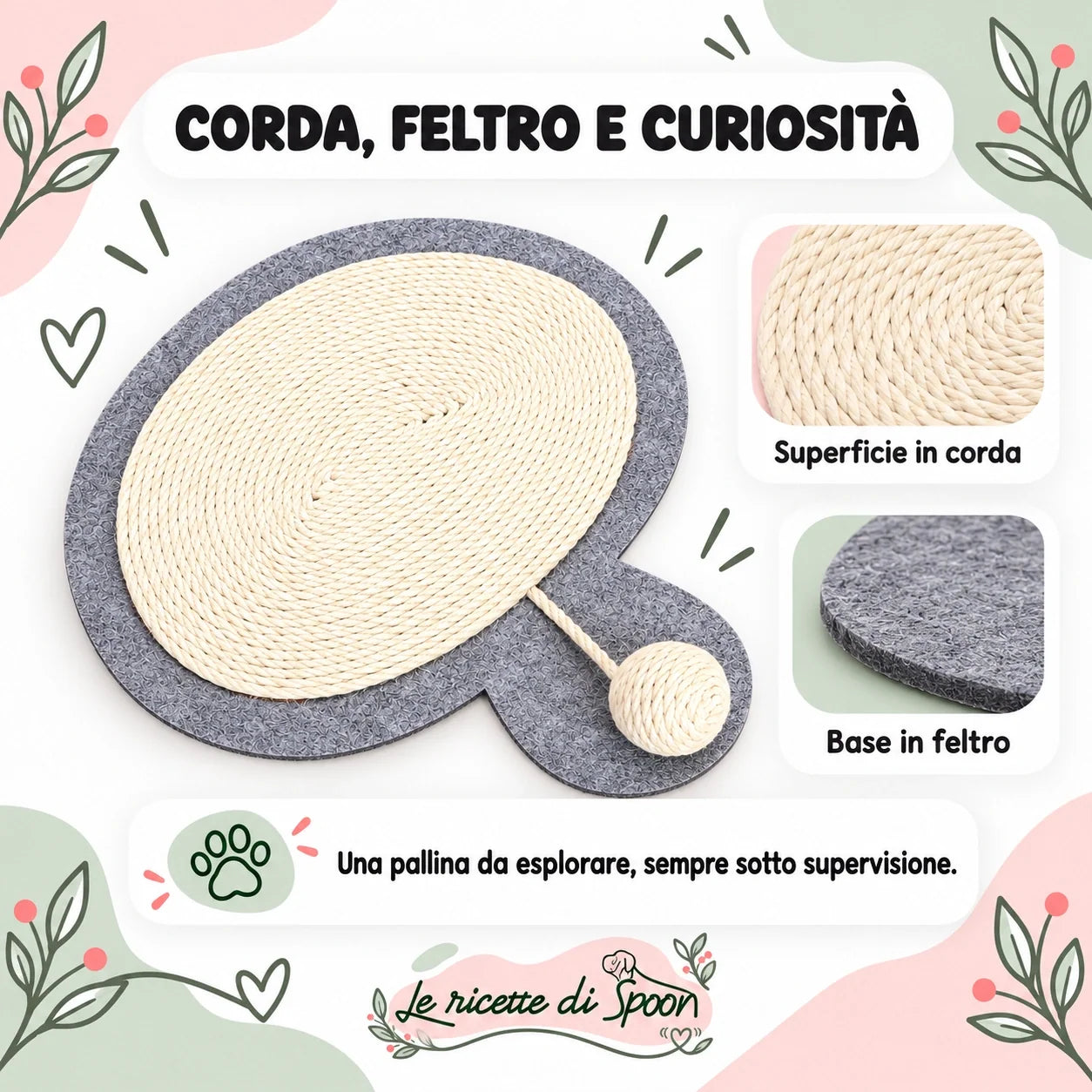 Funghetto — corda, feltro e pallina