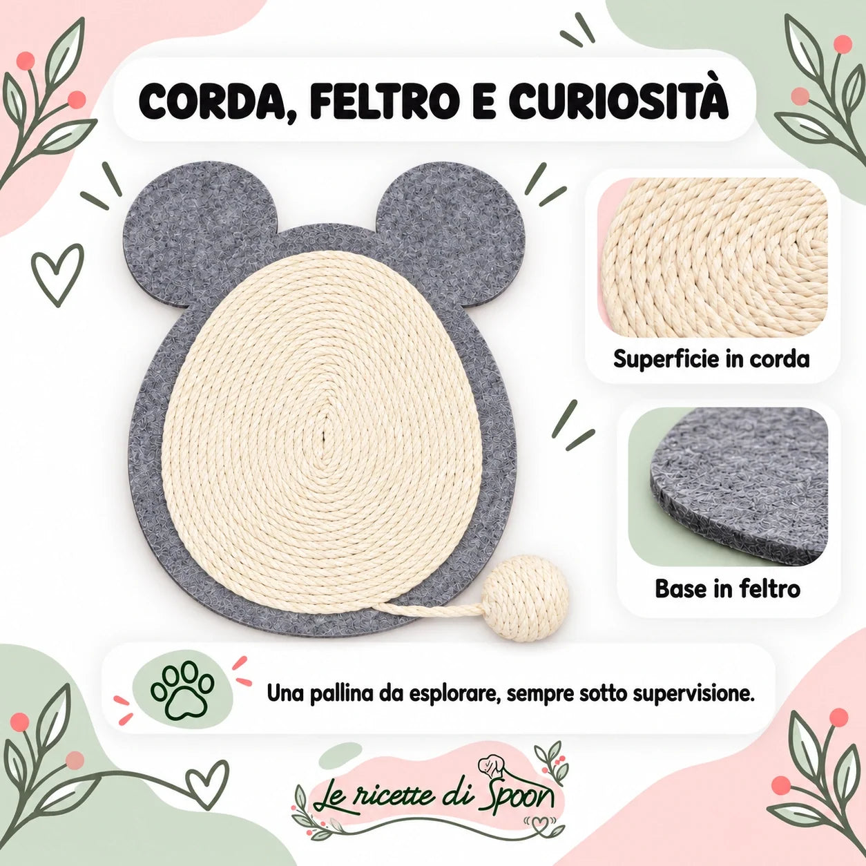 Topolino — corda, feltro e pallina