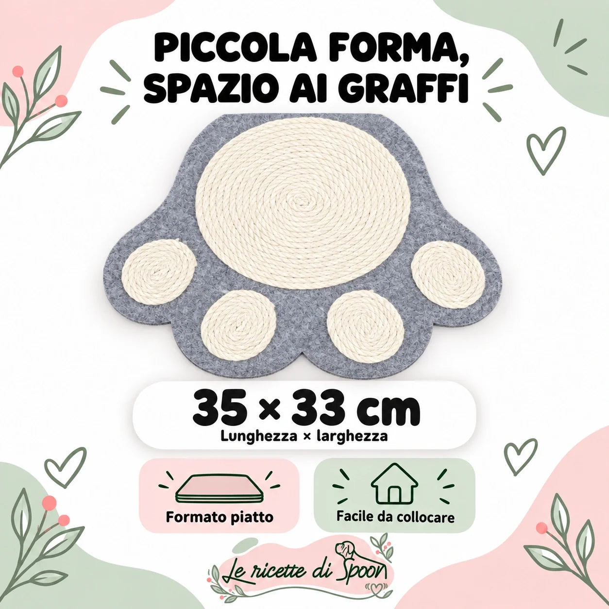 Tappetino tiragraffi Zampetta — dimensioni 35 × 33 cm
