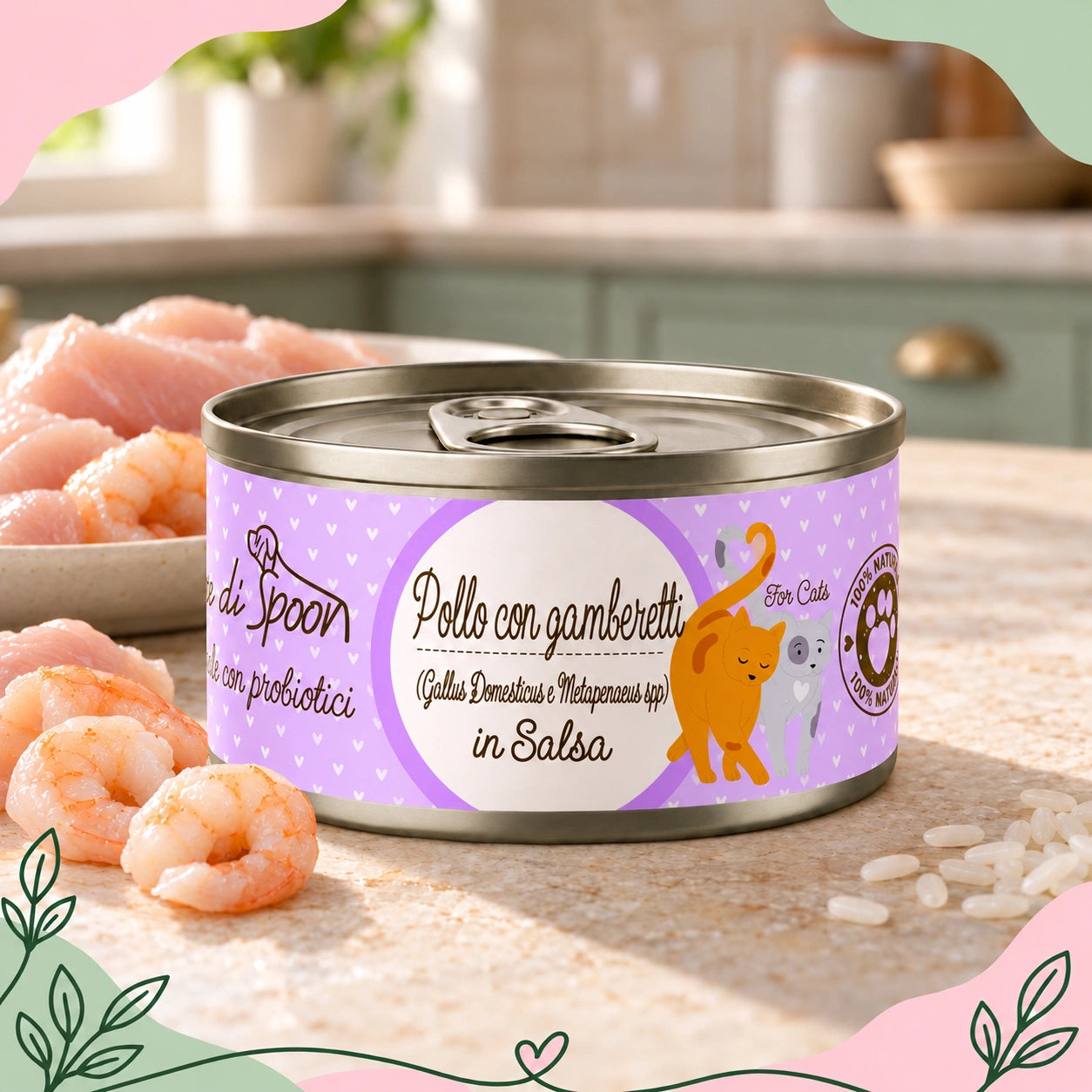 Straccetti gatto POLLO CON GAMBERETTI 85 g - foto ambientata