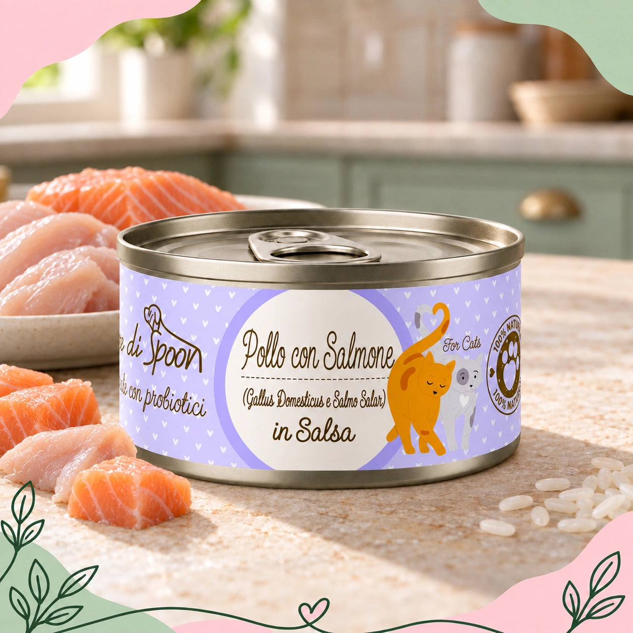 Straccetti gatto POLLO CON SALMONE 85 g - foto ambientata