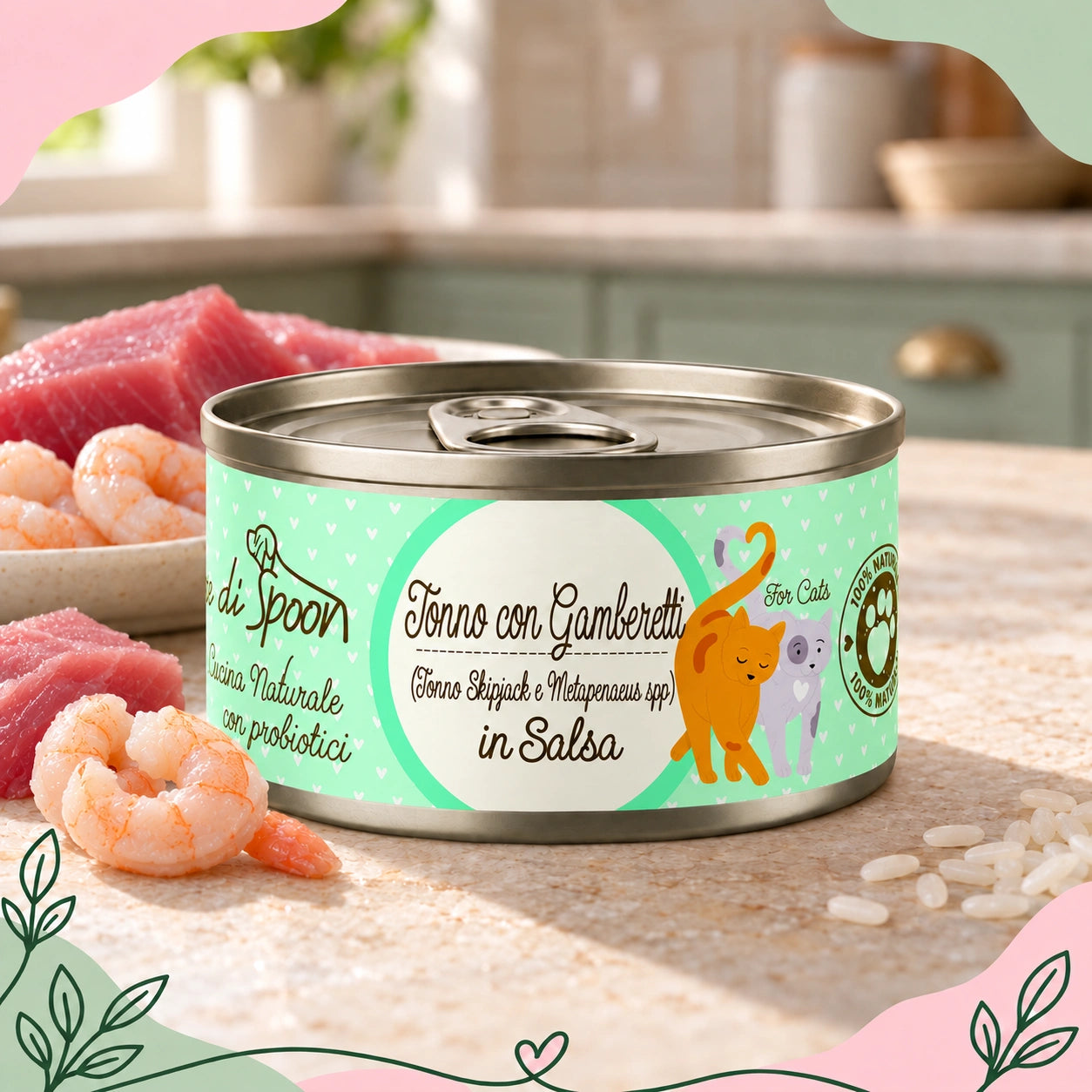 Straccetti gatto TONNO CON GAMBERETTI 85 g - foto ambientata