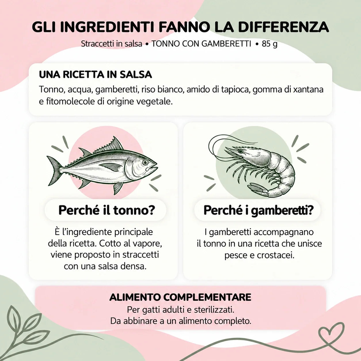 Straccetti gatto TONNO CON GAMBERETTI 85 g - ingredienti e ricetta