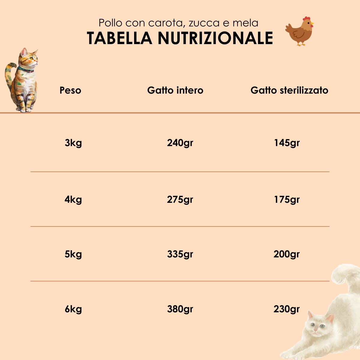 Pappa Casalinga alimento completo per Gatto adulto: Pollo con Carote, Zucca e Mela cotta in busta sottovuoto 85g