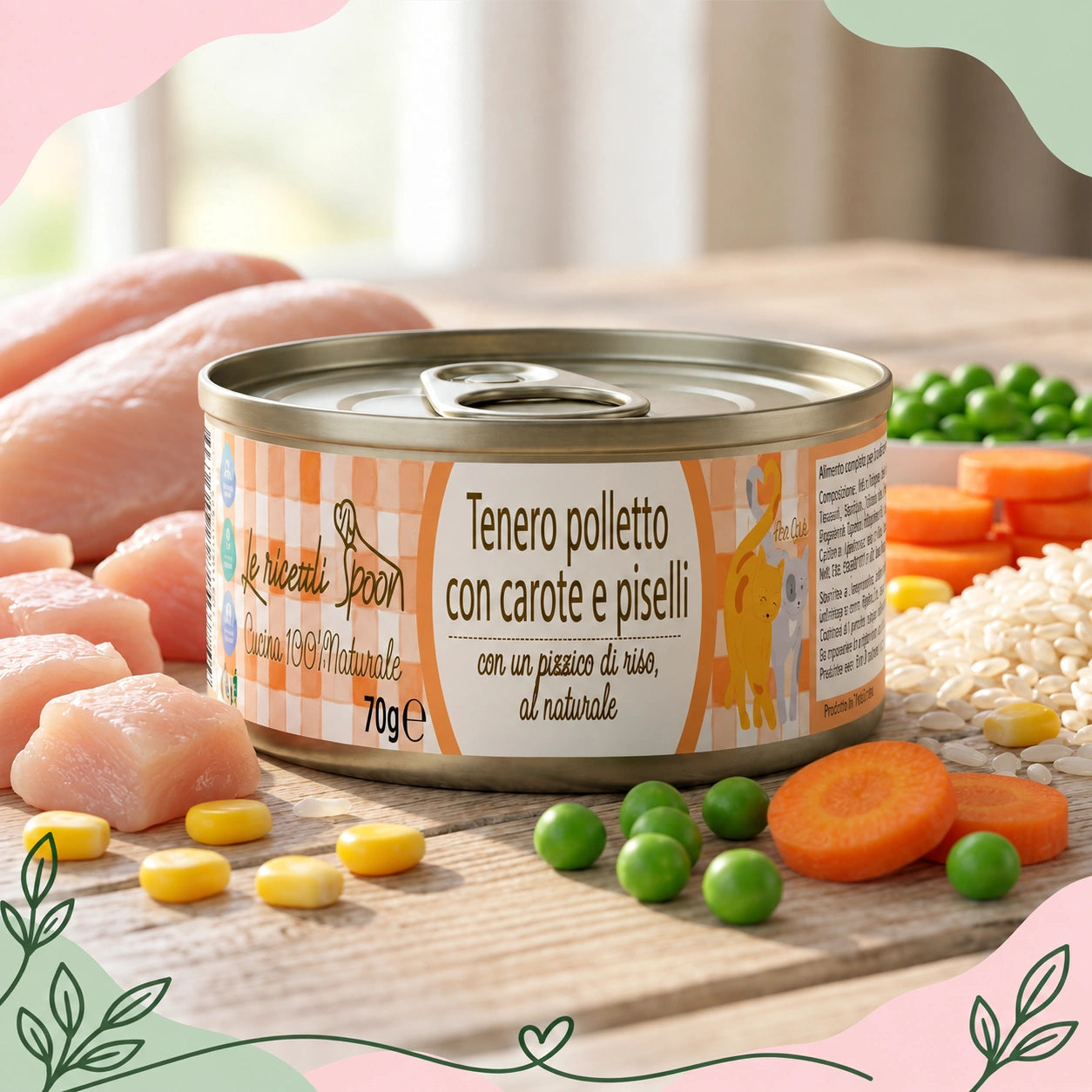 Polletto, Carote e Piselli - Le Ricette Semplici umido naturale gatto 70 g