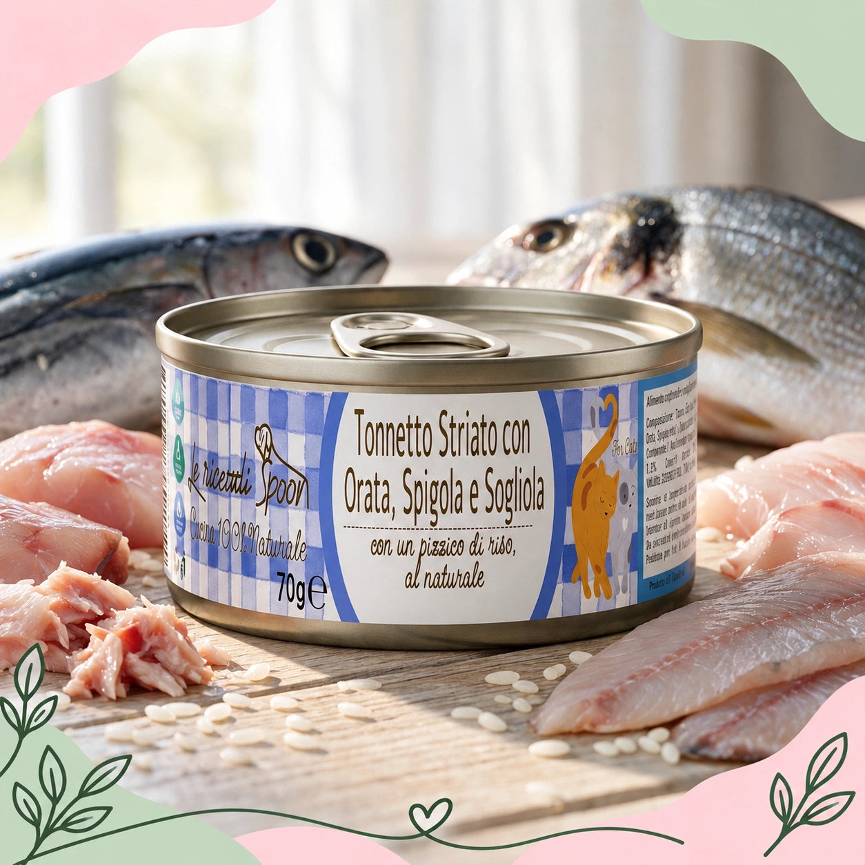 Tonnetto Striato e Pesce Bianco - Le Ricette Semplici umido naturale gatto 70 g