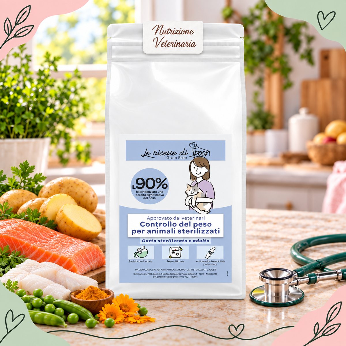 Nutrizione Veterinaria gatto – Controllo del peso – confezione ambientata
