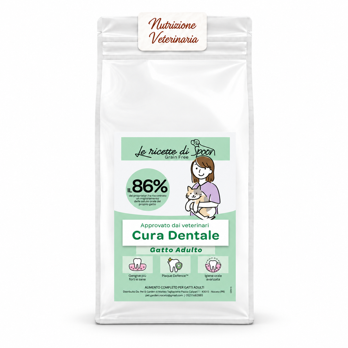 Nutrizione Veterinaria gatto – Cura Dentale – confezione su sfondo bianco