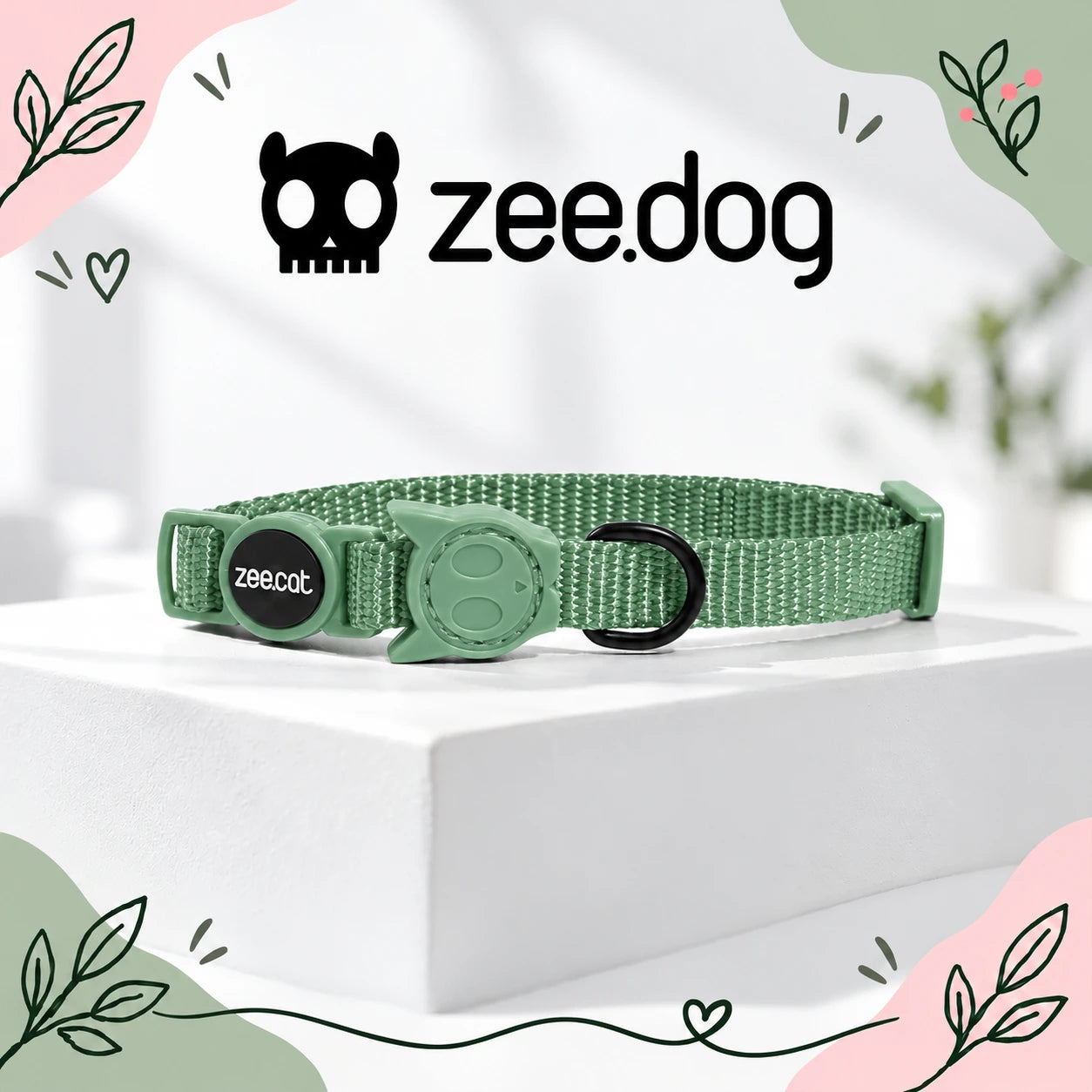 Zee.Dog Army Green — collare gatto su sfondo moderno chiaro