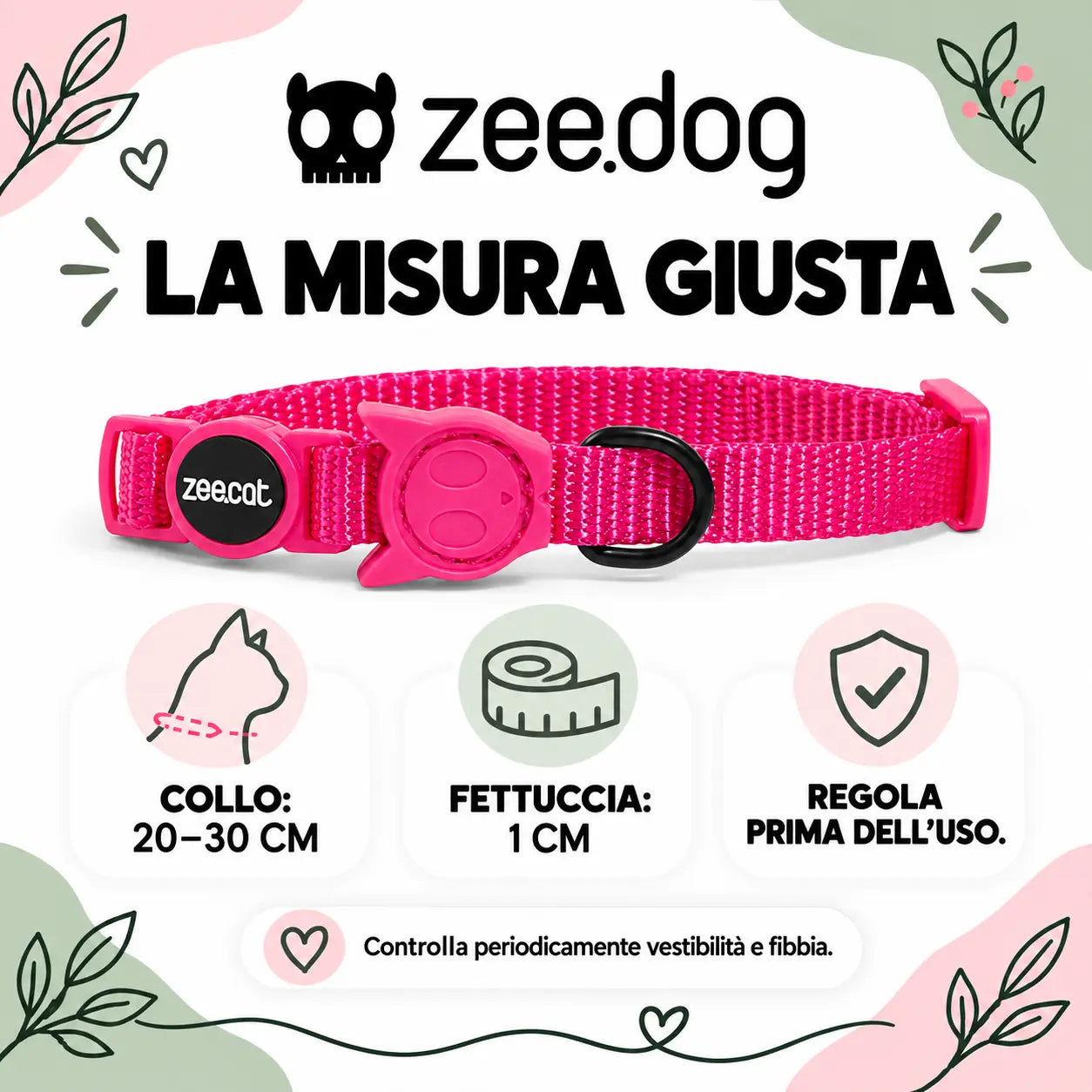 Zee.Dog Pink LED — collo 20–30 cm, fettuccia 1 cm