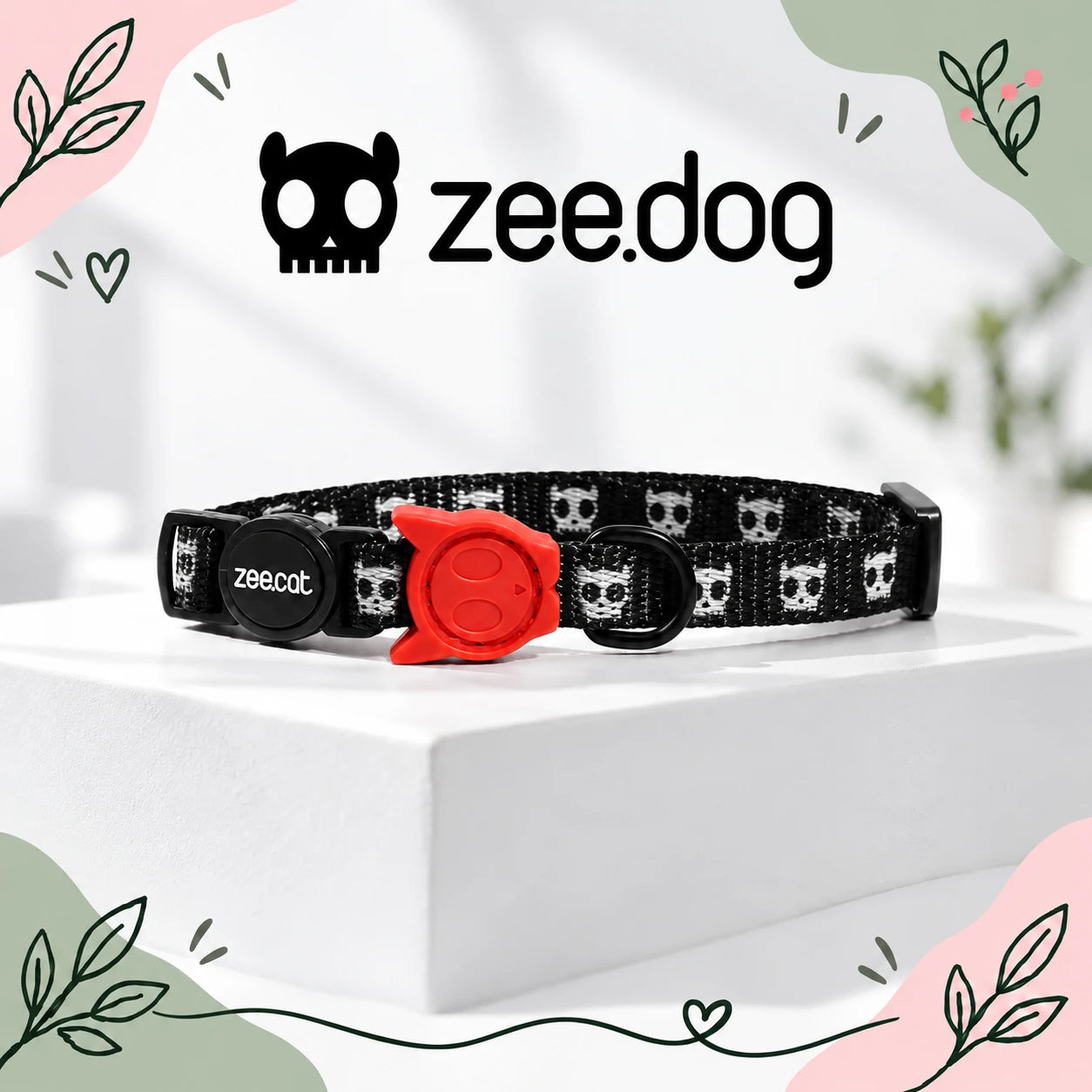 Zee.Dog Skull 2.0 — collare gatto su sfondo moderno chiaro